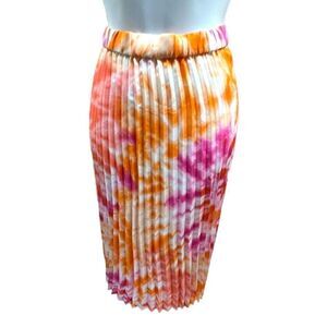 CALVIN KLEIN Women’s 2X Tie Dye Midi Accordion Pleat‎ Skirt Elastic Waist